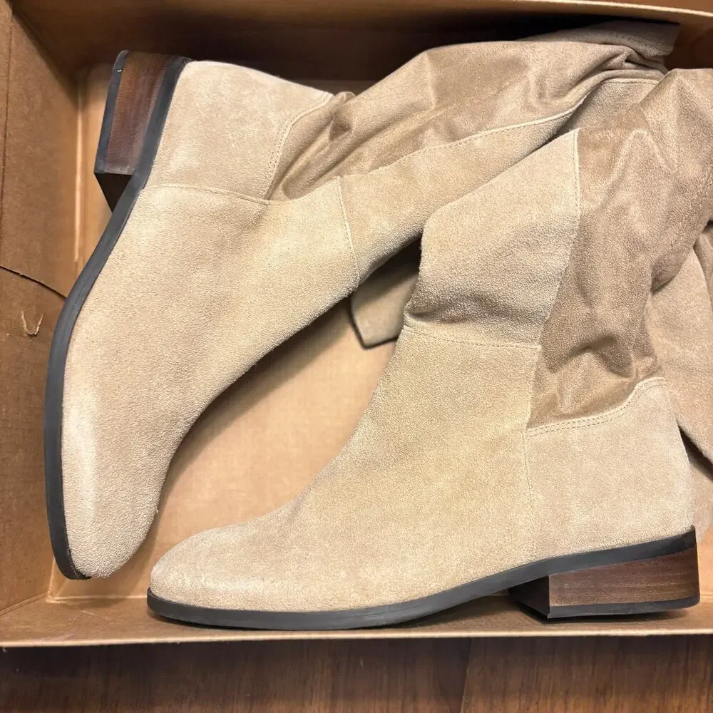 Lucky Brand Calypso Over Knee Boots 9 Tan Beige NWT Tall OTK Western Glam